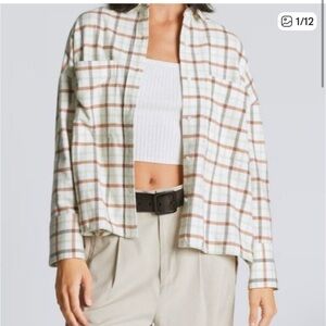 Everlane Brown and Cream Plaid Shirt NWT